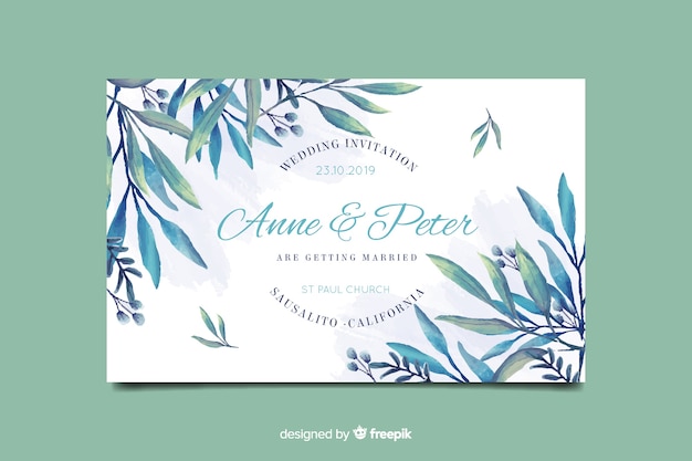 Watercolor floral wedding invitation template