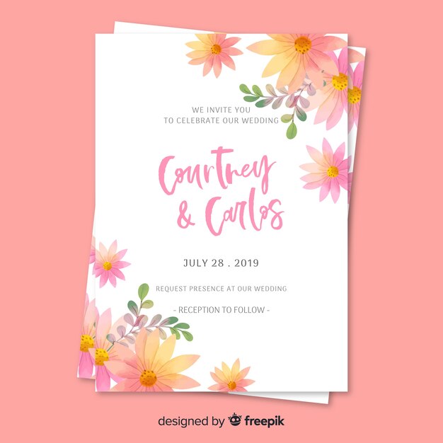 watercolor floral wedding invitation template