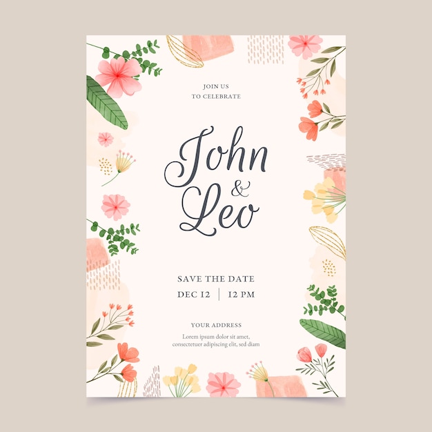 Free vector watercolor floral wedding invitation template