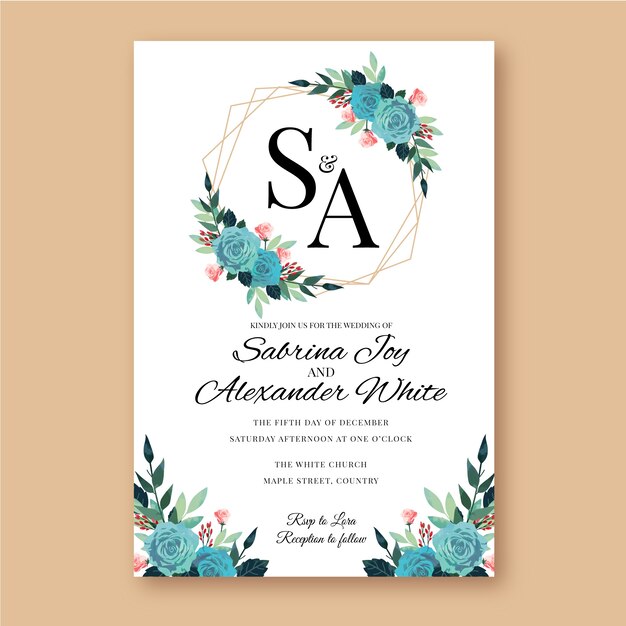 Watercolor floral wedding invitation template