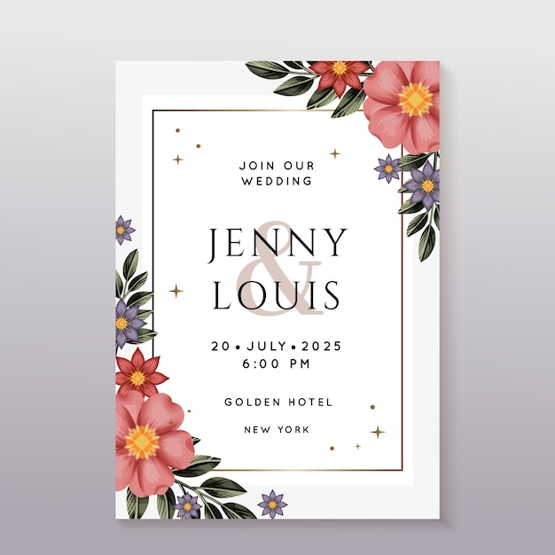 Free vector watercolor floral wedding invitation template