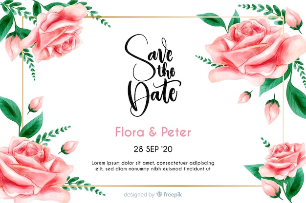 Watercolor floral wedding invitation template