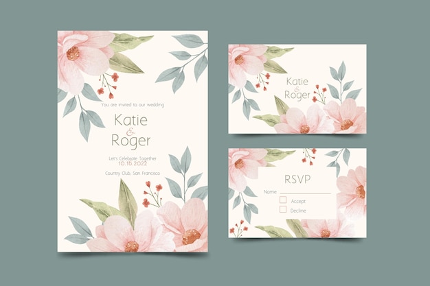 Free vector watercolor floral wedding invitation template