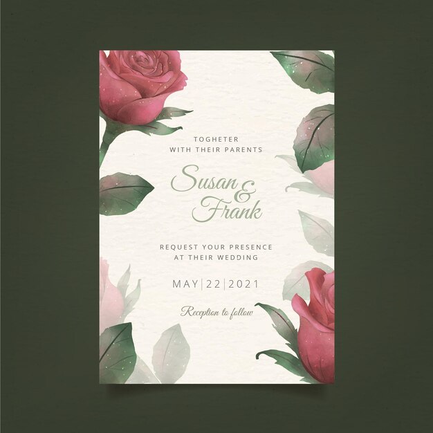 Watercolor floral wedding invitation template