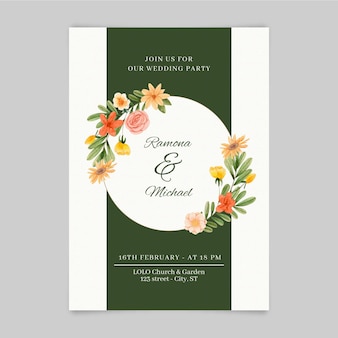 水彩​花​の​結婚式​の​招待状
