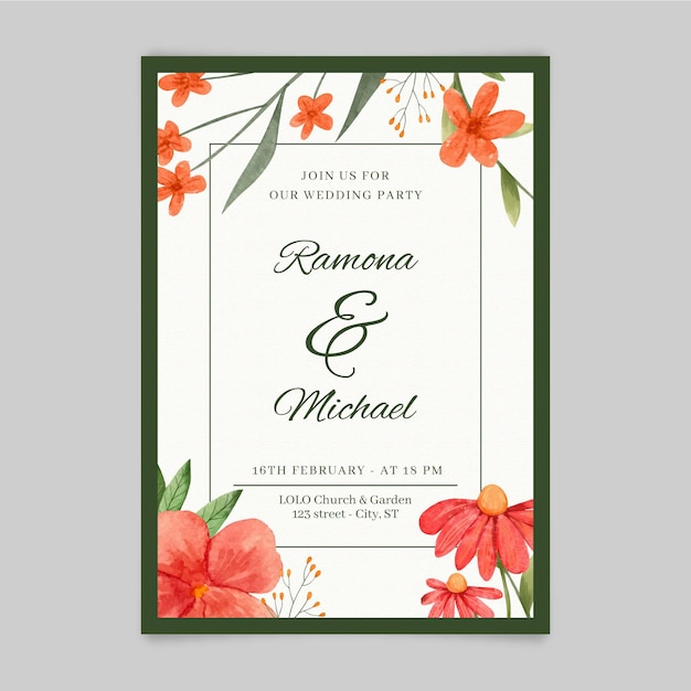 Watercolor floral wedding invitation