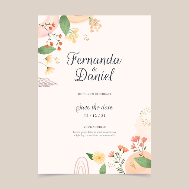 Watercolor floral wedding invitation