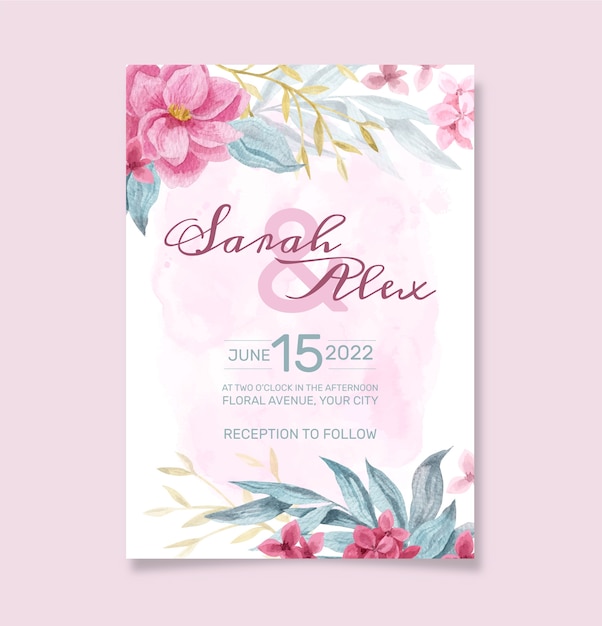 Watercolor floral wedding invitation