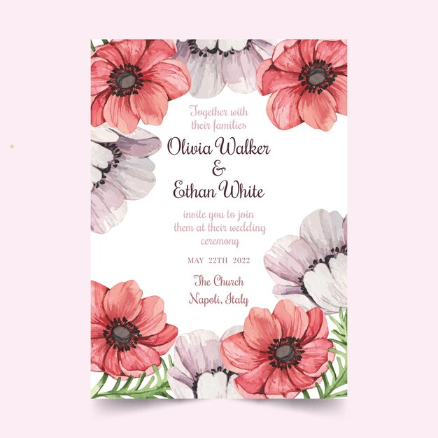 Free vector watercolor floral wedding invitation