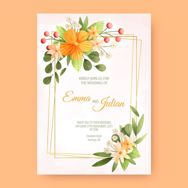 Free vector watercolor floral wedding invitation