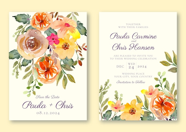 Watercolor floral wedding invitation