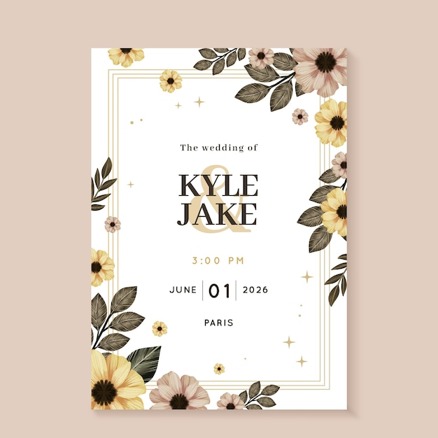 Free vector watercolor floral wedding invitation