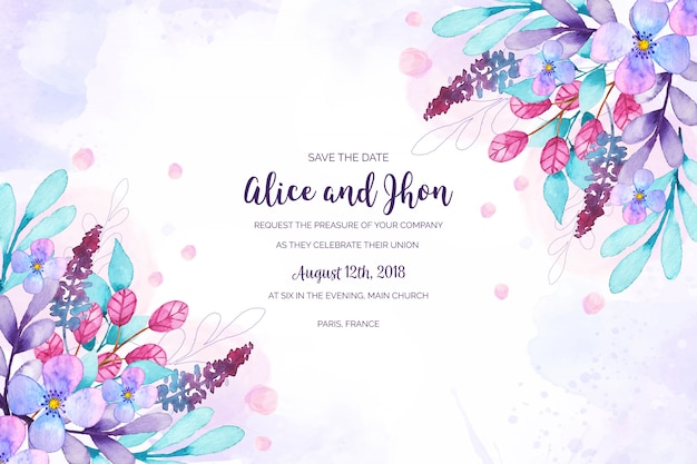 Free vector watercolor floral wedding invitation