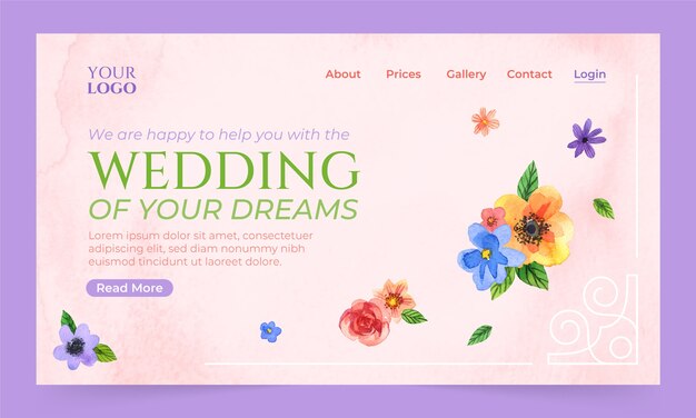 Watercolor floral wedding landing page