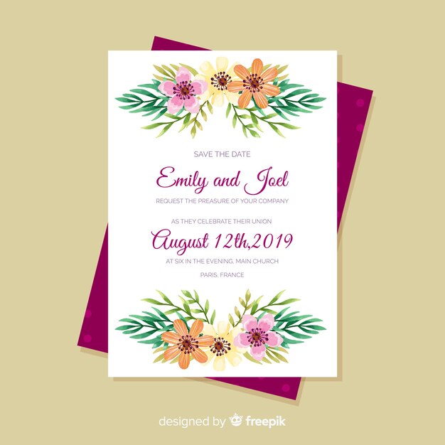 Watercolor floral wedding menu template