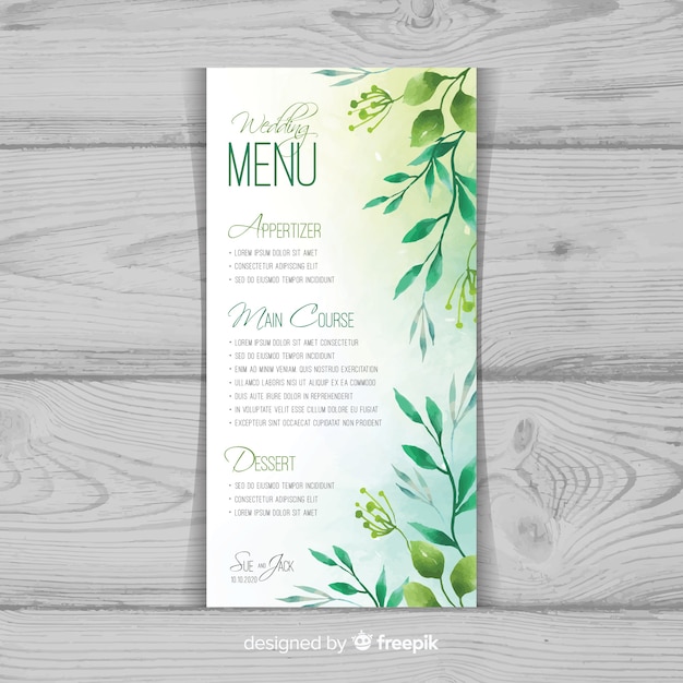Free vector watercolor floral wedding menu template
