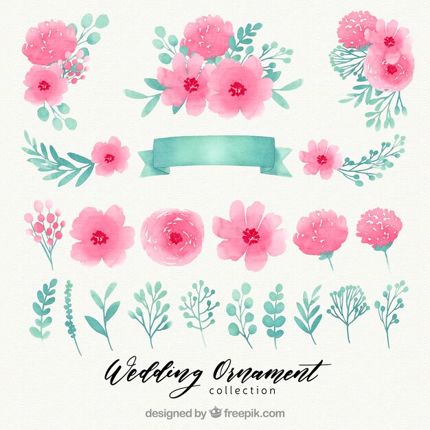 Watercolor floral wedding ornament collection