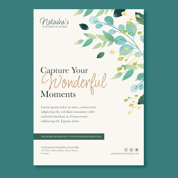 Free vector watercolor floral wedding poster template