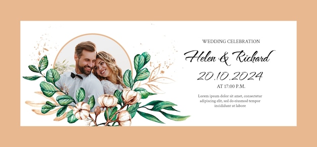 Watercolor floral wedding social media cover template