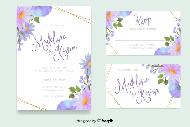 Free vector watercolor floral wedding stationery template