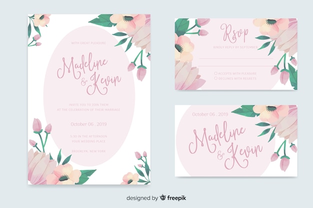 Watercolor floral wedding stationery template