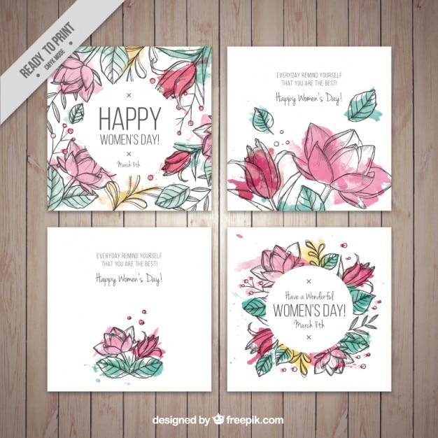 Free vector watercolor floral woman day cards