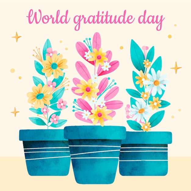 Watercolor floral world gratitude day illustration