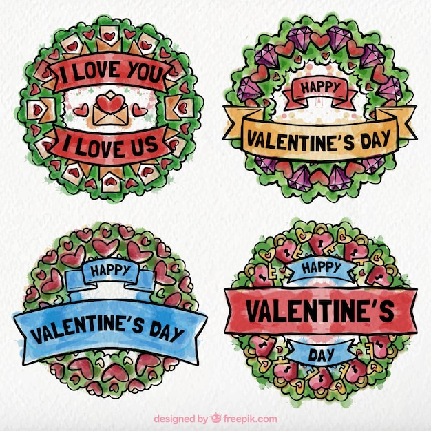 Watercolor floral wreaths for valentine's day