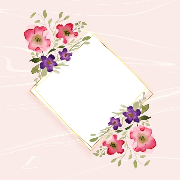 Watercolor flower decoration on diamond shape frame