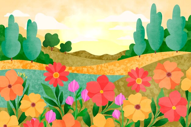 水彩の花畑の背景