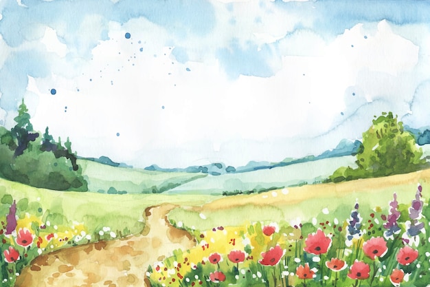 Watercolor flower field background