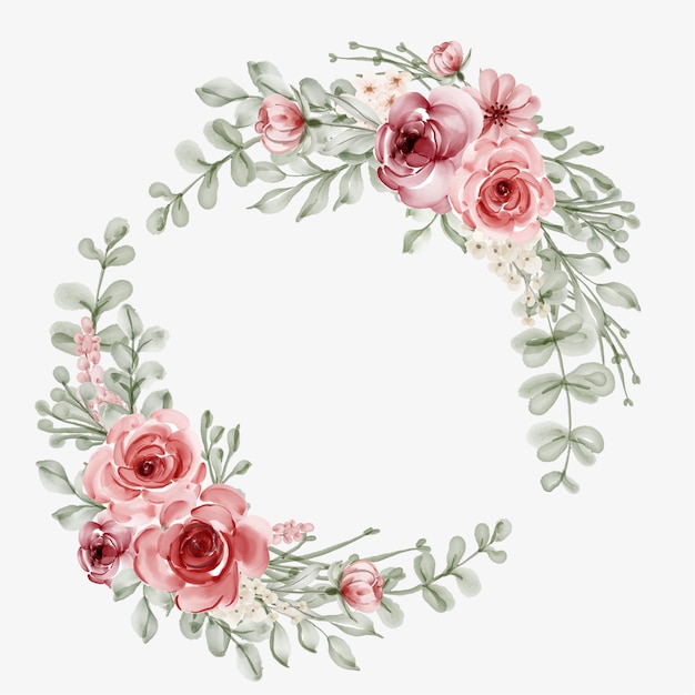 Free vector watercolor flower frame with circular border
