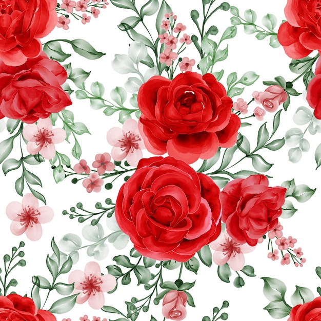 Watercolor flower freedom rose red seamless pattern