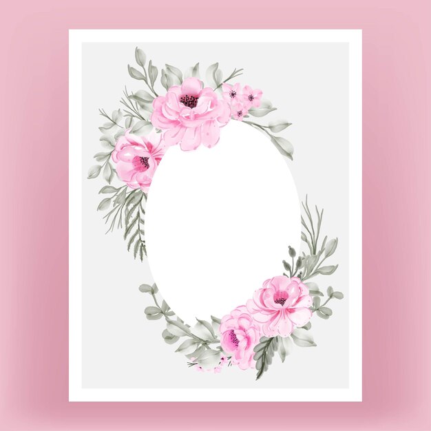 Watercolor flower pink and leaf frame background