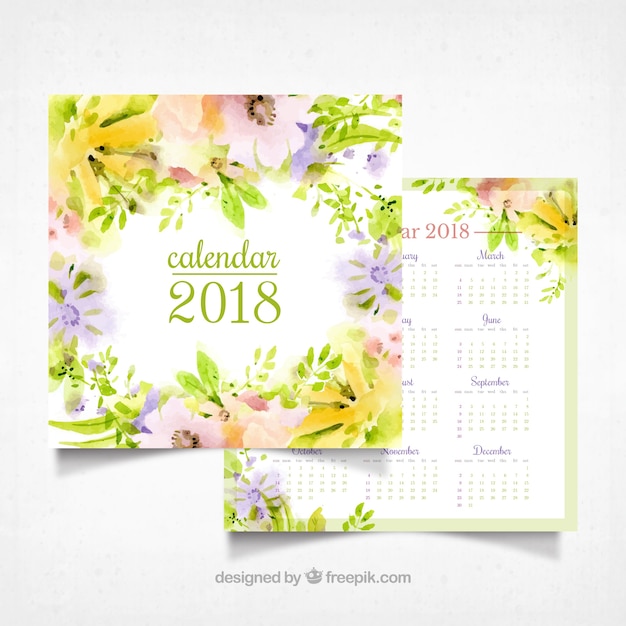 Free vector watercolor flowers 2018 calendar