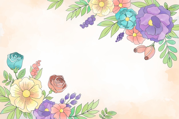 Watercolor flowers background in pastel colors