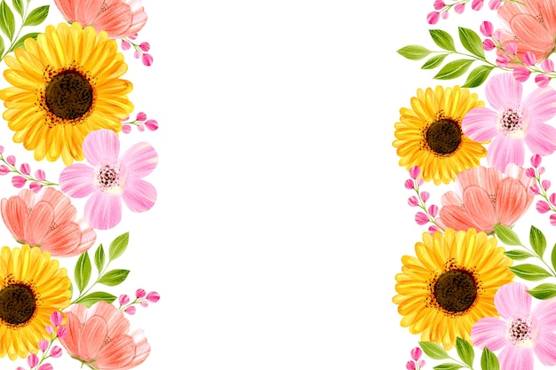 Watercolor flowers background with white space