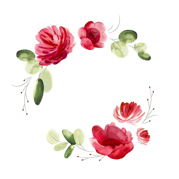 Watercolor flowers circular frame