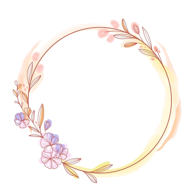 Watercolor flowers circular frame