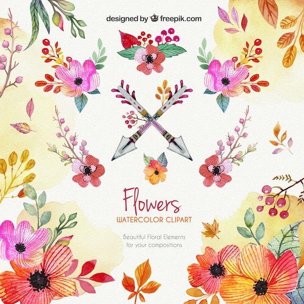 Watercolor flowers clipart