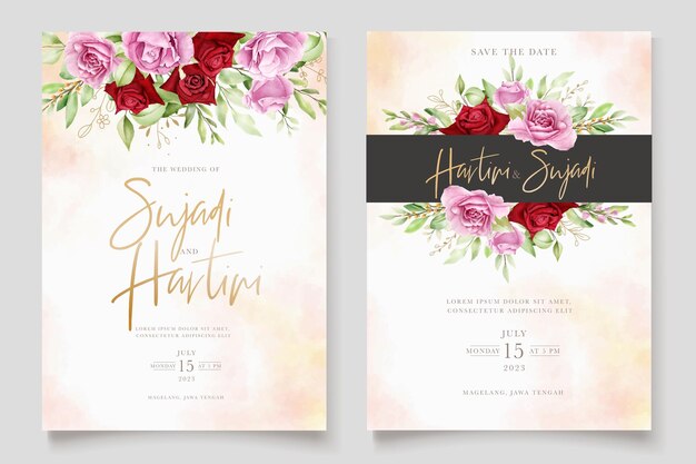 watercolor Flowers invitation card template