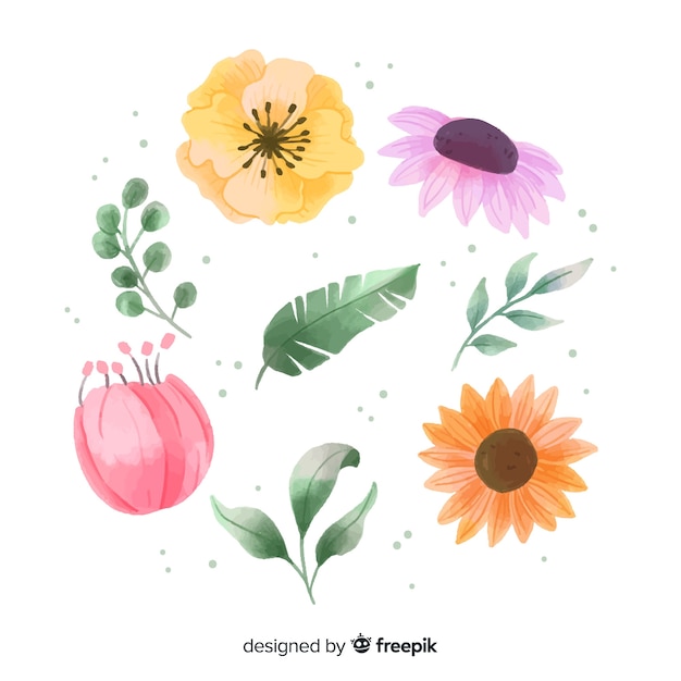 Free vector watercolor flowers and leaves