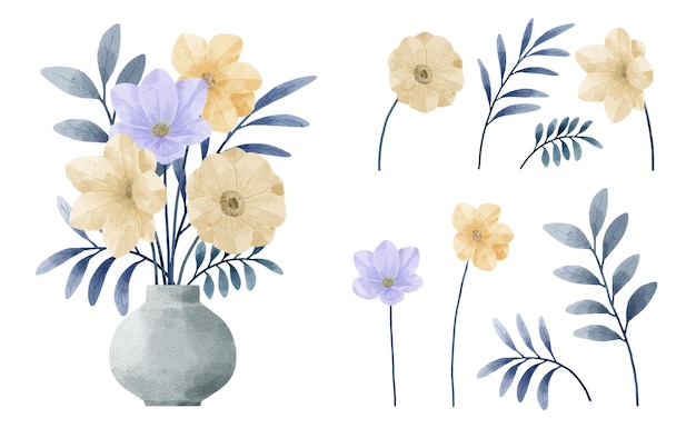 Free vector watercolor flowers set