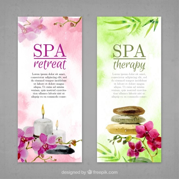 Free vector watercolor flowers and spa elements banners