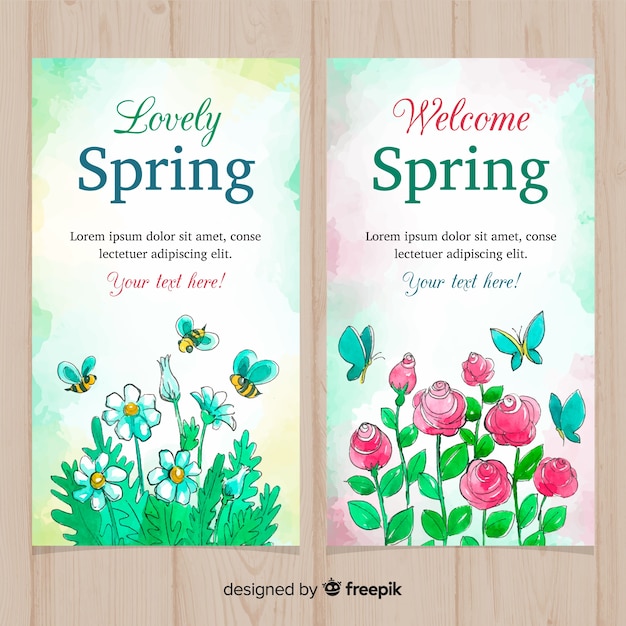 Watercolor flowers spring banner