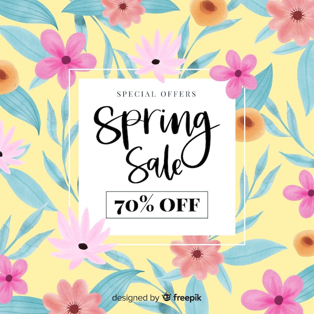 Watercolor flowers spring sale background