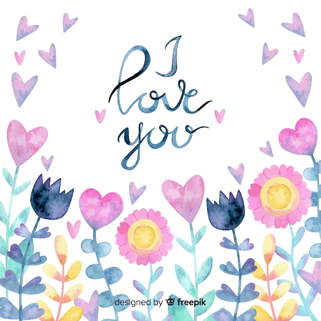 Watercolor flowers valentine's day background