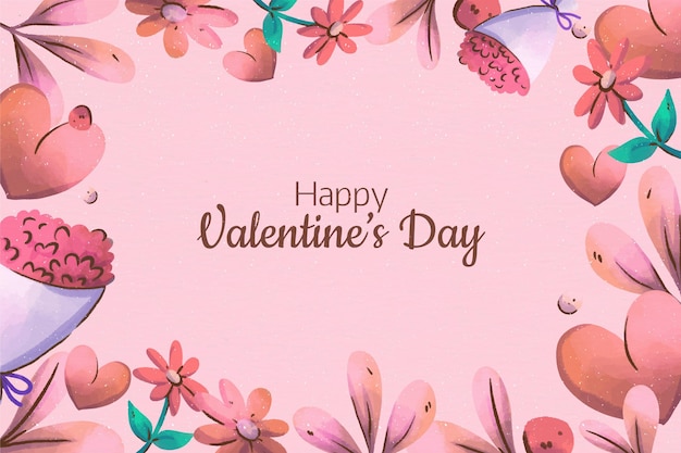 Watercolor flowers valentine's day background