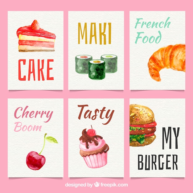 Watercolor food card collection free vector, download for vector, free to download, free illustration, download free vector