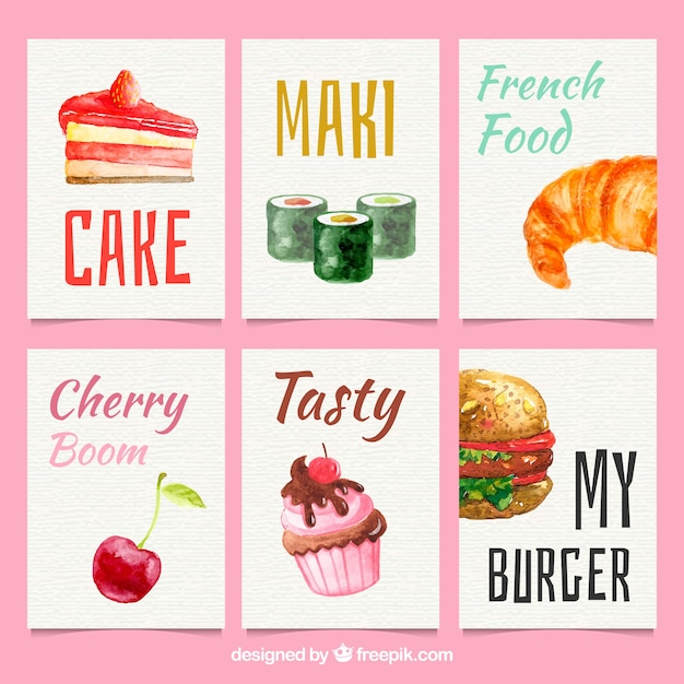 Free vector watercolor food card collection